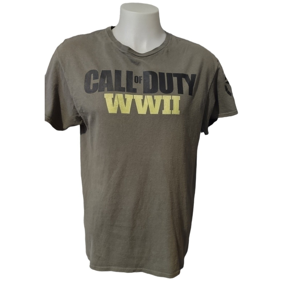T Shirt Call of Duty WWII Olive Green Large Cotton Military Gamer Gorp Core Y2K